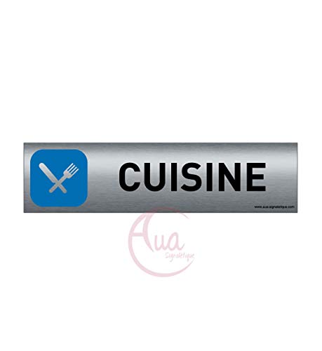 AUA SIGNALETIQUE - Plaque de porte Aluminium brossé imprimé AluSign - 200x50 mm - Double Face adhésif au dos - Impression UV directement sur l'aluminium (Pas de contre collage) (Cuisine 2) von AUA SIGNALETIQUE