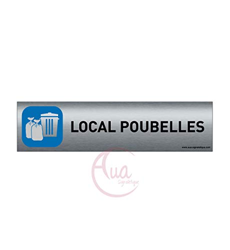 AUA SIGNALETIQUE - Plaque de porte Aluminium brossé imprimé AluSign - 200x50 mm - Double Face adhésif au dos - Impression UV directement sur l'aluminium (Pas de contre collage) (Local poubelles) von AUA SIGNALETIQUE