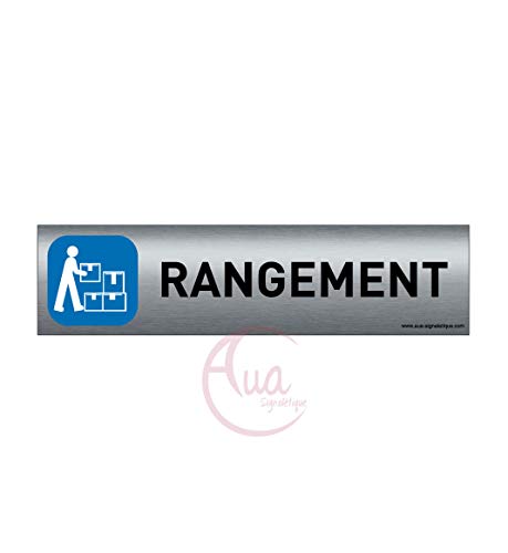 AUA SIGNALETIQUE - Plaque de porte Aluminium brossé imprimé AluSign - 200x50 mm - Double Face adhésif au dos - Impression UV directement sur l'aluminium (Pas de contre collage) (Rangement) von AUA SIGNALETIQUE