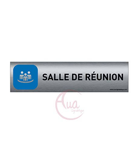 AUA SIGNALETIQUE - Plaque de porte Aluminium brossé imprimé AluSign - 200x50 mm - Double Face adhésif au dos - Impression UV directement sur l'aluminium (Pas de contre collage) (Salle de réunion) von AUA SIGNALETIQUE