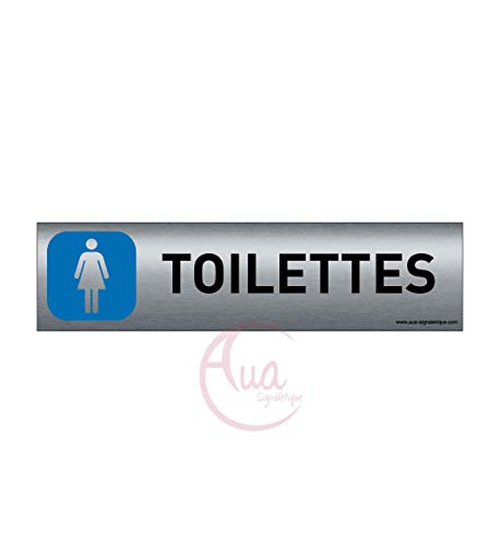 AUA SIGNALETIQUE - Plaque de porte Aluminium brossé imprimé AluSign - 200x50 mm - Double Face adhésif au dos - Impression UV directement sur l'aluminium (Pas de contre collage) (Toilettes Femme) von AUA SIGNALETIQUE