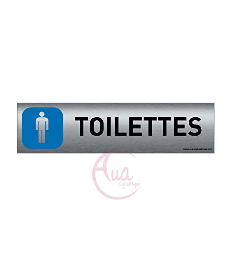 AUA SIGNALETIQUE - Plaque de porte Aluminium brossé imprimé AluSign - 200x50 mm - Double Face adhésif au dos - Impression UV directement sur l'aluminium (Pas de contre collage) (Toilettes Homme) von AUA SIGNALETIQUE