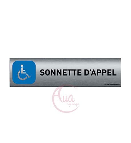 AUA SIGNALETIQUE Plaque de porte aluminium brossé imprimé -Dimensions 200 x 50 mm - Double face adhésif au dos - Impression UV directement sur l'aluminium (Pas de contre collage) (sonnette d'appel) von AUA SIGNALETIQUE