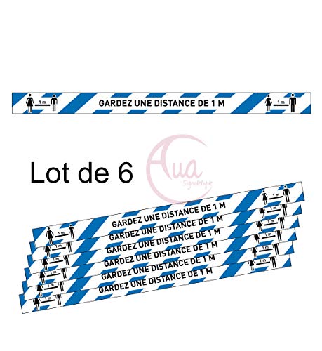AUA SIGNALETIQUE - Set mit 6 Markierungsstreifen für den Boden – Halten Sie einen Abstand von 1 Meter – selbstklebend, laminiert – 1000 x 70 mm AUA SIGNALETIQUE - Set mit 6 Markierungsstreifen für den Boden – Halten Sie einen Abstand von 1 Meter – selbstklebend, laminiert – 1000 x 70 mm von AUA SIGNALETIQUE