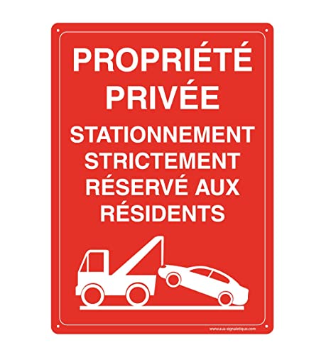 AUA SIGNALETIQUE - Vorgebohrtes Schild (4 Löcher) mit abgerundeten Ecken – Hart-PVC 1,5 mm – (300 x 420 mm, Parkplatz – Privatgrund) von AUA SIGNALETIQUE