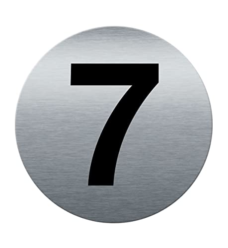 AluSign Bedrucktes Türschild aus gebürstetem Aluminium „Nummer 7" doppelseitiger Klebstoff auf der Rückseite, 85 mm x 3 mm von AUA SIGNALETIQUE