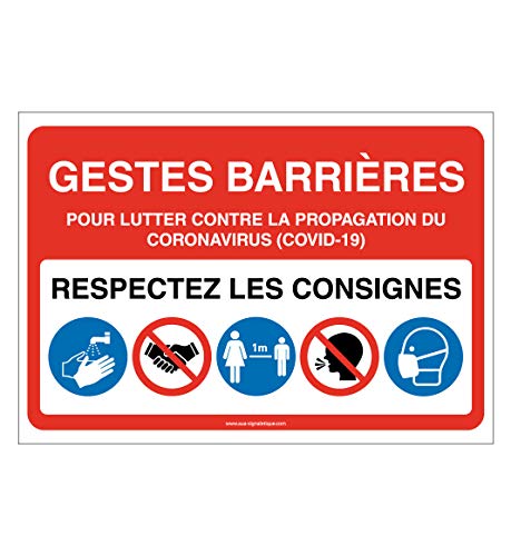 AUA SIGNALETIQUE - Panneau Signalisation : Gestes Barrières et Consignes à Respecter pour l'Accès à l'Etablissement -Rouge - 600x420 mm, PVC 1.5mm von AUA SIGNALETIQUE