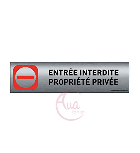 Plaque de porte aluminium brossé imprimé -Dimensions 200 x 50 mm - Double face adhésif au dos - Impression UV directement sur l'aluminium (Pas de contre collage) (entrée interdite) von AUA SIGNALETIQUE