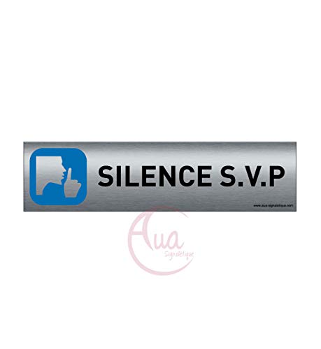 Plaque de porte aluminium brossé imprimé -Dimensions 200 x 50 mm - Double face adhésif au dos - Impression UV directement sur l'aluminium (Pas de contre collage) (silence svp) von AUA SIGNALETIQUE