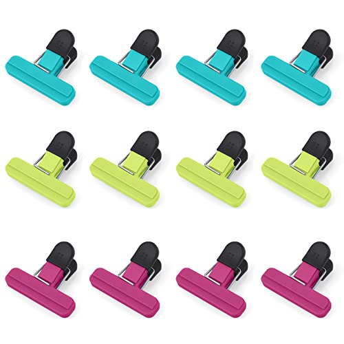 AUAUY 12 Stück Klein Verschlussklammern, Kunststoff Lebensmittelklammer Tütenclips Food Bag Clips, Frischhalten Chip Clips, Beutelclips für Geöffnete Snackbeutel, Kaffee und Lebensmitte (7.7 * 6.5CM) von AUAUY