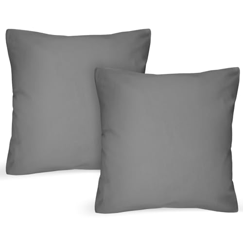 AUAUY 2er Set Kissenbezüge, Kopfkissenbezug 65 x 65 cm Anthrazit mit Reißverschluss, Grau, Kopfkissenbezug aus weichem Mikrofaser - Anthrazit Waschbare Kissenhülle, Ultra weich und Atmungsaktiv von AUAUY