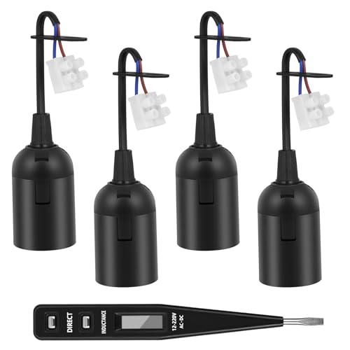 AUAUY 4 Stück E27 Lampenfassung mit Kabel Baufassung, E27 Renovierungsfassung Baustellenfassung E27 + VDE Spannungsprüfer, E27 Lampenfassung mit Steckklemme, E27 Ersatz Bau Lampenfassung, Schwarz von AUAUY
