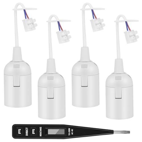 AUAUY 4 Stück E27 Lampenfassung mit Kabel Baufassung, E27 Renovierungsfassung Baustellenfassung E27 + VDE Spannungsprüfer, E27 Lampenfassung mit Steckklemme, E27 Ersatz Bau Lampenfassung, Weiß von AUAUY