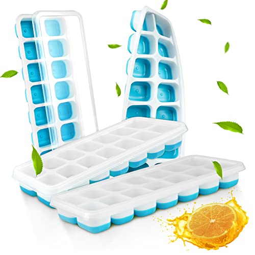 AUAUY 4PCS Eiswürfelform Silikon Mit Deckelm, BPA Frei Quadratische Eiswürfelschalen Einfach Herauszunehmen, Ice Cube Tray, Sichere Gesunde Eiswürfel Form für Babybrei, Cocktail, Whiskey, Kaffee(Blau) von AUAUY