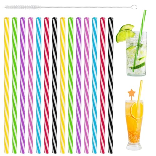 AUAUY 50 Stück Hart Wiederverwendbare Strohhalme, Verdickte Trinkhalme Plastik, Trinkhalme für Smoothies, Saft, Cocktail, Heißgetränk(0,28 Zoll Durchmesser, 9.05 Zoll lang) von AUAUY