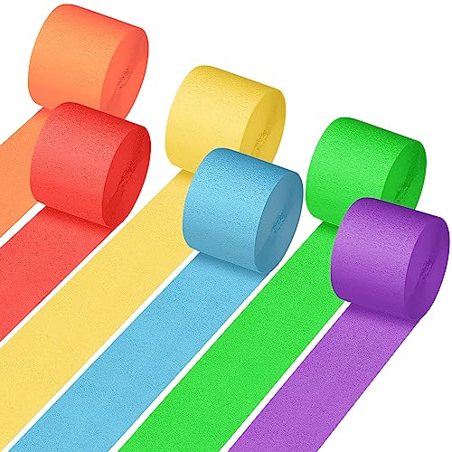 AUAUY 6 Rollen Krepppapier Band, Krepppapier Bunt, Regenbogen Kreppbänder, DIY Papier Streamer, Krepp Papier für Partys, Geburtstage, Hochzeiten, Partyfeiern, Farbiges Abdeckband (4,5cm x 25m/Rolle) von AUAUY