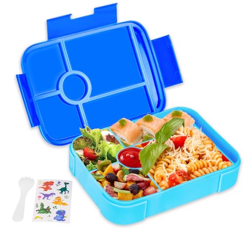 AUAUY Brotdose Kinder mit Fächern,1050ml Auslaufsichere Bento-Box, Kinder-Lunchbox,Auslaufsicher Mit 5 Fächern,Jausenbox Brotbox für,Mädchen & Jungen,Mikrowelle/spülmaschinenfest (Blau) von AUAUY