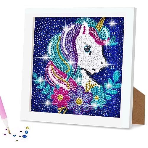 AUAUY Diamond Painting Kinder mit Holzrahmen, 5D DIY Diamond Painting Set, Malen Nach Zahlen Diamant Painting Kinder Mädchen Erwachsene,Diamant Painting Bilder Arts Craft für Home Wand Decor (Einhorn) von AUAUY