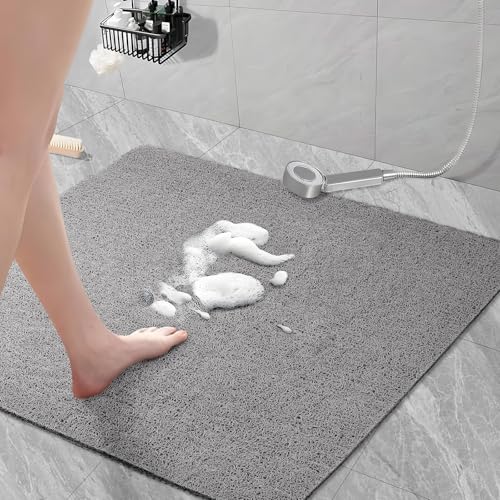 AUAUY Duschmatte rutschfest, 60x60cm Weich Komfort Sicherheits Badewannenmatte mit Ablauflöchern, Weiche PVC-Luffa Antirutschmatte Badewanne, Schnell Trocknende Badematte, Grau von AUAUY