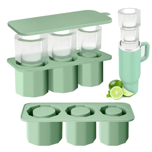 AUAUY Eiswürfelform für Stanley Cups, Eiswürfelform Silikon für Stanley Thermobecher, 3 Fach Eiswürfelschale mit Deckel und Behälter, Eiswürfelschale Sichere Eiswürfel Form für 20-40 Oz Becher (Grün) AUAUY Eiswürfelform für Stanley Cups, Eiswürfelform Silikon für Stanley Thermobecher, 3 Fach Eiswürfelschale mit Deckel und Behälter, Eiswürfelschale Sichere Eiswürfel Form für 20-40 Oz Becher (Grün) von AUAUY