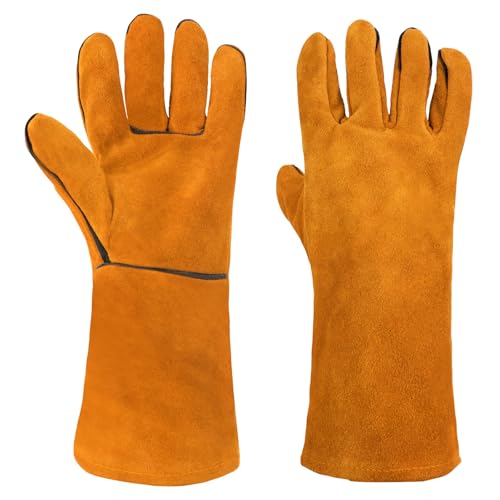 AUAUY Feuerfeste Kaminhandschuhe & Grillhandschuhe, Hitzeschutz Handschuh, Hitzebeständige Schweißerhandschuhe, Unisex Ofenhandschuhe Backhandschuhe für Grillen Kochen Backen Draussen-Großes Gelb AUAUY Feuerfeste Kaminhandschuhe & Grillhandschuhe, Hitzeschutz Handschuh, Hitzebeständige Schweißerhandschuhe, Unisex Ofenhandschuhe Backhandschuhe für Grillen Kochen Backen Draussen-Großes Gelb von AUAUY