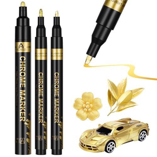 AUAUY Metallic Chrom Marker, 3 Stück Spiegel Acryl Farbstifte, 3 Spitzengrößen, Metallic Marker, Reflektierend Glänzend Permanenter Kunst Flüssig Chrom Stift für Reparatur Modellmalerei Harzmalerei AUAUY Metallic Chrom Marker, 3 Stück Spiegel Acryl Farbstifte, 3 Spitzengrößen, Metallic Marker, Reflektierend Glänzend Permanenter Kunst Flüssig Chrom Stift für Reparatur Modellmalerei Harzmalerei von AUAUY