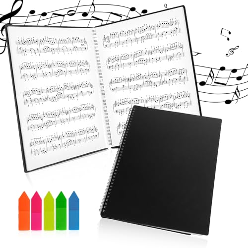 AUAUY Notenmappe für Notenblätter, Mappe für Notenblätter 60 Taschen, A4 Größe Musik Tabelle Datei Ordner mit Haftnotizen, Music Sheet Folder Konzer Chorfolder, Musik Noten Ordner für Musiker und Band von AUAUY