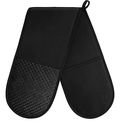 AUAUY Ofenhandschuhe, Baumwolle Doppel-Topflappen Handschuhe mit Rutschfesten Silikon, Waschbare Backofenhandschuhe, Hitzebeständig [bis 250°C/482°F] Kochhandschuhe zum Kochen Backen Grillen von AUAUY