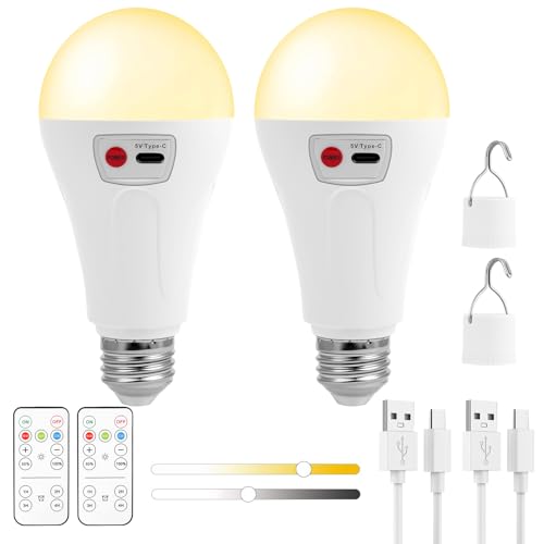 AUAUY Rechargeable Operated Light Bulb, 2 Stück E27 LED Glühbirne mit Batterie Fernbedienung, 2000mAh Outdoor Lampe, Dimmbar LED Akku Lampe Timing Lampen, Haken für Tischlampe Pendellampe Campinglampe AUAUY Rechargeable Operated Light Bulb, 2 Stück E27 LED Glühbirne mit Batterie Fernbedienung, 2000mAh Outdoor Lampe, Dimmbar LED Akku Lampe Timing Lampen, Haken für Tischlampe Pendellampe Campinglampe von AUAUY
