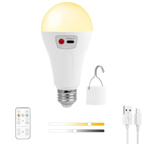 AUAUY Rechargeable Operated Light Bulb, E27 LED Glühbirne mit Batterie Fernbedienung, 2000mAh Outdoor Lampe, Dimmbar LED Akku Lampe mit Timing Lampen, mit Haken für Tischlampe Pendellampe Campinglampe AUAUY Rechargeable Operated Light Bulb, E27 LED Glühbirne mit Batterie Fernbedienung, 2000mAh Outdoor Lampe, Dimmbar LED Akku Lampe mit Timing Lampen, mit Haken für Tischlampe Pendellampe Campinglampe von AUAUY