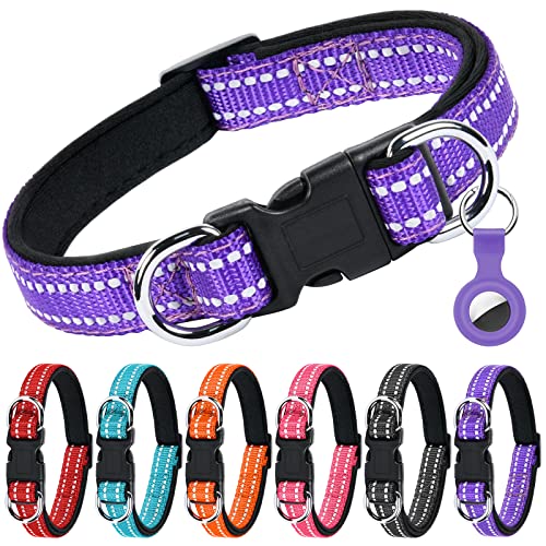 AUAUY Reflektierend Halsband Hund, Verstellbares Atmungsaktives Hundehalsband, Weich Gepolstertes Neopren Nylon Hunde Halsband mit AirTag-Hülle Doppel-D-Ring für Kleine Mittel Große Hunde(Violett-L) AUAUY Reflektierend Halsband Hund, Verstellbares Atmungsaktives Hundehalsband, Weich Gepolstertes Neopren Nylon Hunde Halsband mit AirTag-Hülle Doppel-D-Ring für Kleine Mittel Große Hunde(Violett-L) von AUAUY