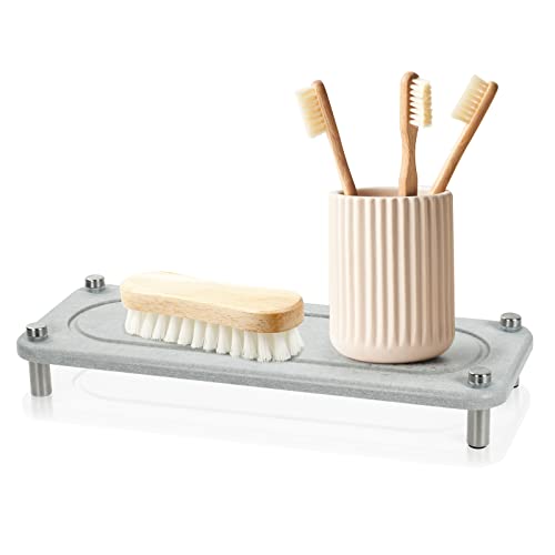 AUAUY Spülbecken Caddy Instant Dry Küchen Organizer, Kieselgur Erde Abtropfgestell, Badezimmer-Waschbecken-Organizer, Küchenspüle Organizer für Spülbürste, Schwamm, Seife, Shampoo, Lotionen-Hellgrau von AUAUY