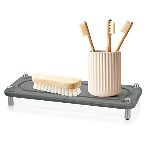 AUAUY Spülbecken Caddy Instant Dry Küchen Organizer, Kieselgur Erde Abtropfgestell, Badezimmer-Waschbecken-Organizer, Küchenspüle Organizer für Spülbürste, Schwamm, Seife, Shampoo, Lotionen-Dunkelgrau von AUAUY