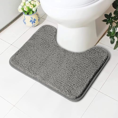 AUAUY rutschfeste WC-Vorleger, U-Waschbar WC Teppich Klovorleger mit Ausschnitt Weiche Hochflor Toiletten Vorleger, Mikrofaser Badematte - 50 x 40 cm, Grau von AUAUY