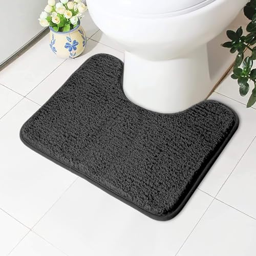 AUAUY rutschfeste WC-Vorleger, U-Waschbar WC Teppich Klovorleger mit Ausschnitt Weiche Hochflor Toiletten Vorleger, Mikrofaser Badematte - 50 x 40 cm (Dunkelgrau) von AUAUY