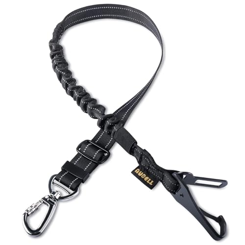 AUBELL Anschnallgurt Hund Auto,Einstellbar Haustier Auto sicherheitsgurt für Hunde, Bungee Hunde Anschnallgurt Geschirr Tether mit Clip Haken-Verschluss & Schnalle, Swivel Karabiner,Schwarz von AUBELL