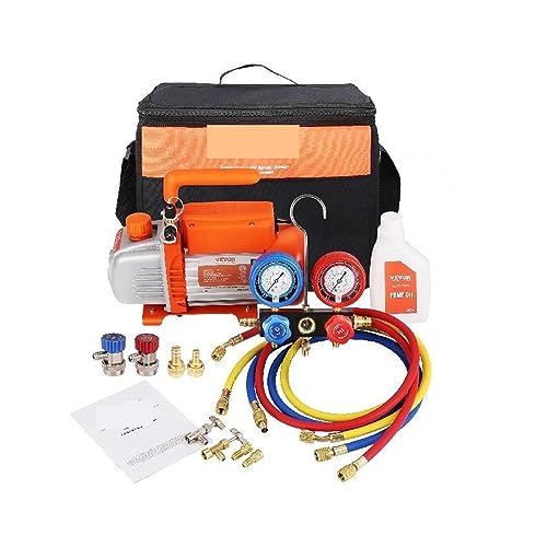 3,5/4,5 CFM einstufige Drehschieber-HVAC-Luft-AC-Vakuumpumpe und A/C-Kältemittel-Set, Verteiler-Messgerät-Set for Klimaanlagen(4.5CFM LeakDetector) von AUBEST