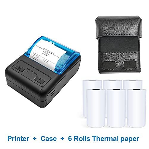 AUBEST Etikettendrucker, Tragbare Druckeraufkleber Mini Thermische Multifunktionale Bluetooth-Maschine Home Office Unterstützung mehrerer Systeme(Add Case Six Rolls) von AUBEST