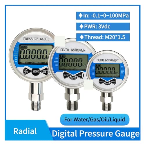 Druckregler, Kabelloses Bar Mpa Psi Digitales Manometer, 100 MPa Luft, Flüssigkeit, Heizöl, Wasser, digitales Druckmanometer, Niederdruckmessgerät(60mm dial diameter,0-0.6Mpa) von AUBEST
