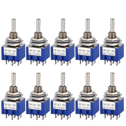 Marineschalter, 10 Stücke MTS-102 103 MTS-202 203 DPDT ON-OFF-ON Kippschalter ON-OFF SPDT 6mm Mini Power Button Switch mit wasserdichter Kappe(MTS203 Dark Blue) von AUBEST