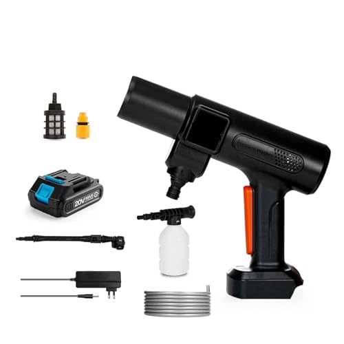 Spritzpistole, Bürstenloser Hochdruckreiniger Waschwasserpistole Tragbare Autowaschanlage Druckwasserreinigungsmaschine for 18-V-Batterie(One small Battery) von AUBEST