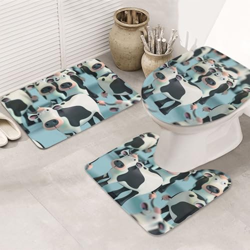 AUBKFELD Badematten-Set mit Cartoon-Kuh-Motiv, Flanell, rutschfest, 3-teiliges Badezimmerteppich-Set, Badematte + Konturmatte + Toilettensitzbezug AUBKFELD Badematten-Set mit Cartoon-Kuh-Motiv, Flanell, rutschfest, 3-teiliges Badezimmerteppich-Set, Badematte + Konturmatte + Toilettensitzbezug von AUBKFELD