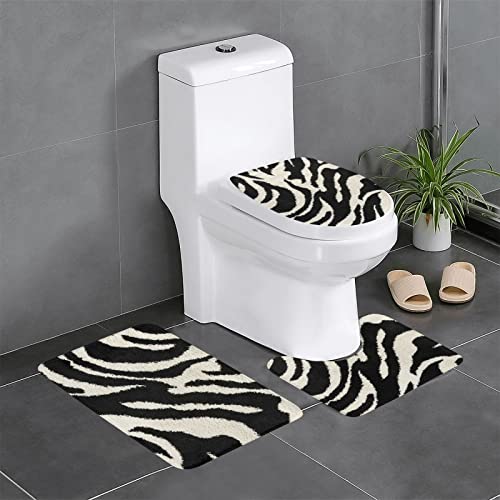 AUBKFELD Badematten-Set mit Zebra-Tiermotiv, rutschfest, Badematten-Set, Badematte und Toilettensitzbezug, 3-teilig von AUBKFELD