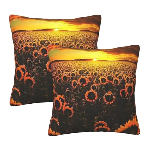 AUBKFELD Bedruckte Kissenbezüge mit Sonnenblumenfeld, Sonnenuntergang, Blumenmeer, 45 x 45 cm, quadratisch, Plüsch-Kissenbezüge, Kissenbezüge für Sofa, Bett, Couch, Zuhause, Büro, Auto-Dekoration von AUBKFELD