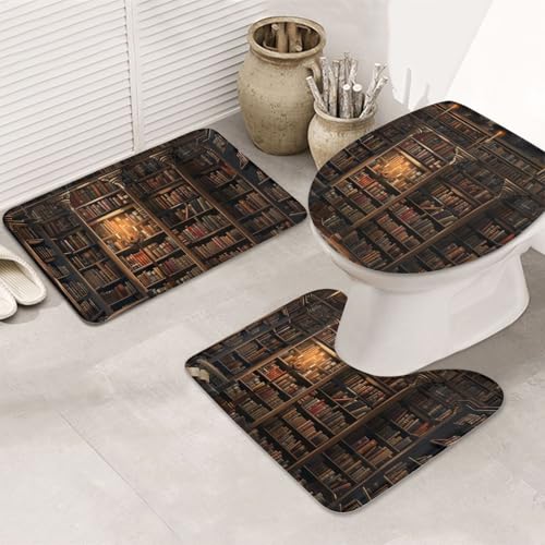 AUBKFELD Book Room Mysterious Library bedrucktes Flanell-Badematten-Set – 3-teiliges Badezimmerteppich-Set | Badteppich + Konturmatte + Toilettensitzbezug AUBKFELD Book Room Mysterious Library bedrucktes Flanell-Badematten-Set – 3-teiliges Badezimmerteppich-Set | Badteppich + Konturmatte + Toilettensitzbezug von AUBKFELD