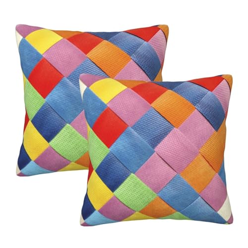 AUBKFELD Bunte karierte bedruckte Kissenbezüge, 40 x 40 cm, 2 Stück, quadratisch, Plüsch-Kissenbezüge für Sofa, Bett, Couch, Zuhause, Büro, Auto-Dekoration von AUBKFELD