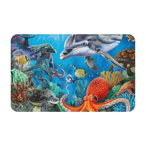 AUBKFELD Fußmatte mit Delfinen, Meeresschildkröte, Oktopus, Korallenriff, bedruckt, 80 x 49 cm, Flanell, rutschfeste Bodenmatte, Fußmatten für Hauseingänge und haustierfreundliche Räume AUBKFELD Fußmatte mit Delfinen, Meeresschildkröte, Oktopus, Korallenriff, bedruckt, 80 x 49 cm, Flanell, rutschfeste Bodenmatte, Fußmatten für Hauseingänge und haustierfreundliche Räume von AUBKFELD