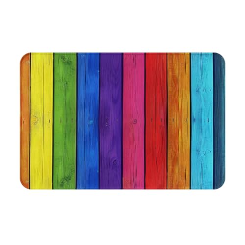 AUBKFELD Fußmatte mit Regenbogenfarben-Holzhintergrund, bedruckt, 60 x 40 cm, Flanell, rutschfeste Bodenmatte, Fußmatten für Hauseingänge und haustierfreundliche Räume AUBKFELD Fußmatte mit Regenbogenfarben-Holzhintergrund, bedruckt, 60 x 40 cm, Flanell, rutschfeste Bodenmatte, Fußmatten für Hauseingänge und haustierfreundliche Räume von AUBKFELD