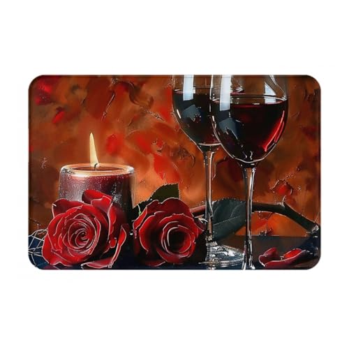 AUBKFELD Fußmatte mit Rotweinrosen und Kerzen, bedruckt, 60 x 40 cm, Flanell, rutschfeste Bodenmatte, Fußmatten für Hauseingänge und haustierfreundliche Räume AUBKFELD Fußmatte mit Rotweinrosen und Kerzen, bedruckt, 60 x 40 cm, Flanell, rutschfeste Bodenmatte, Fußmatten für Hauseingänge und haustierfreundliche Räume von AUBKFELD
