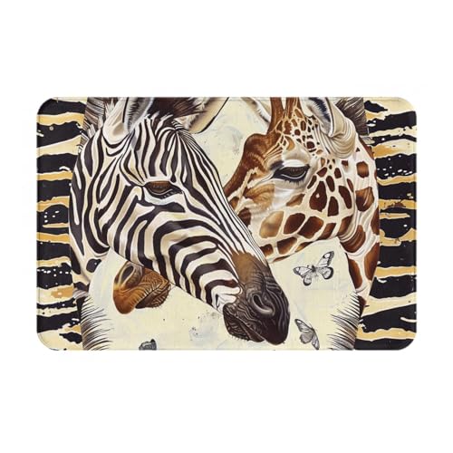 AUBKFELD Fußmatte mit Zebra- und Giraffenmotiv, 60 x 40 cm, Flanell, rutschfeste Bodenmatte, Fußmatten für Hauseingänge und haustierfreundliche Räume von AUBKFELD